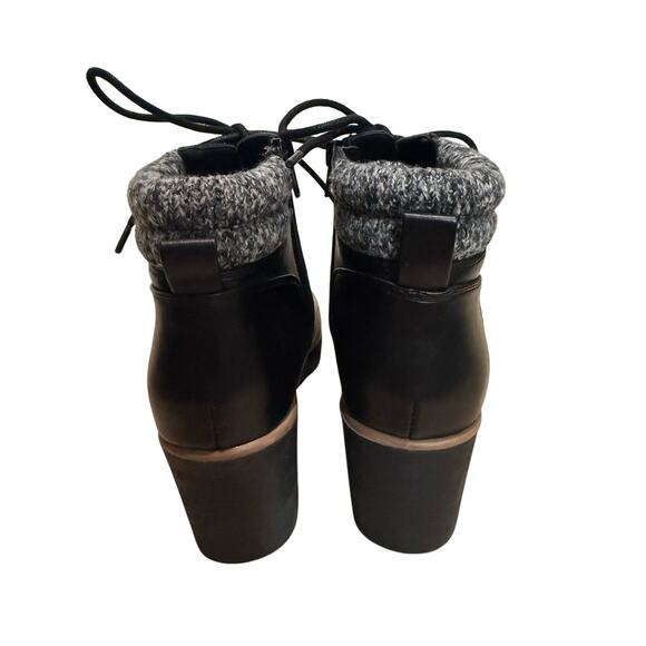 SOUL by Naturalizer Black Faux Leather Wedge Booties 9 Cozy Zip Lace Up - Picture 3 of 7